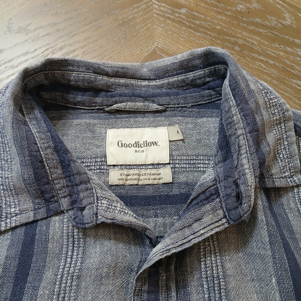 Goodfellow Men Shirt Sz M Linen Cotton Blend  Short Sleeve Gauzy Blue Stripes - Picture 3 of 10